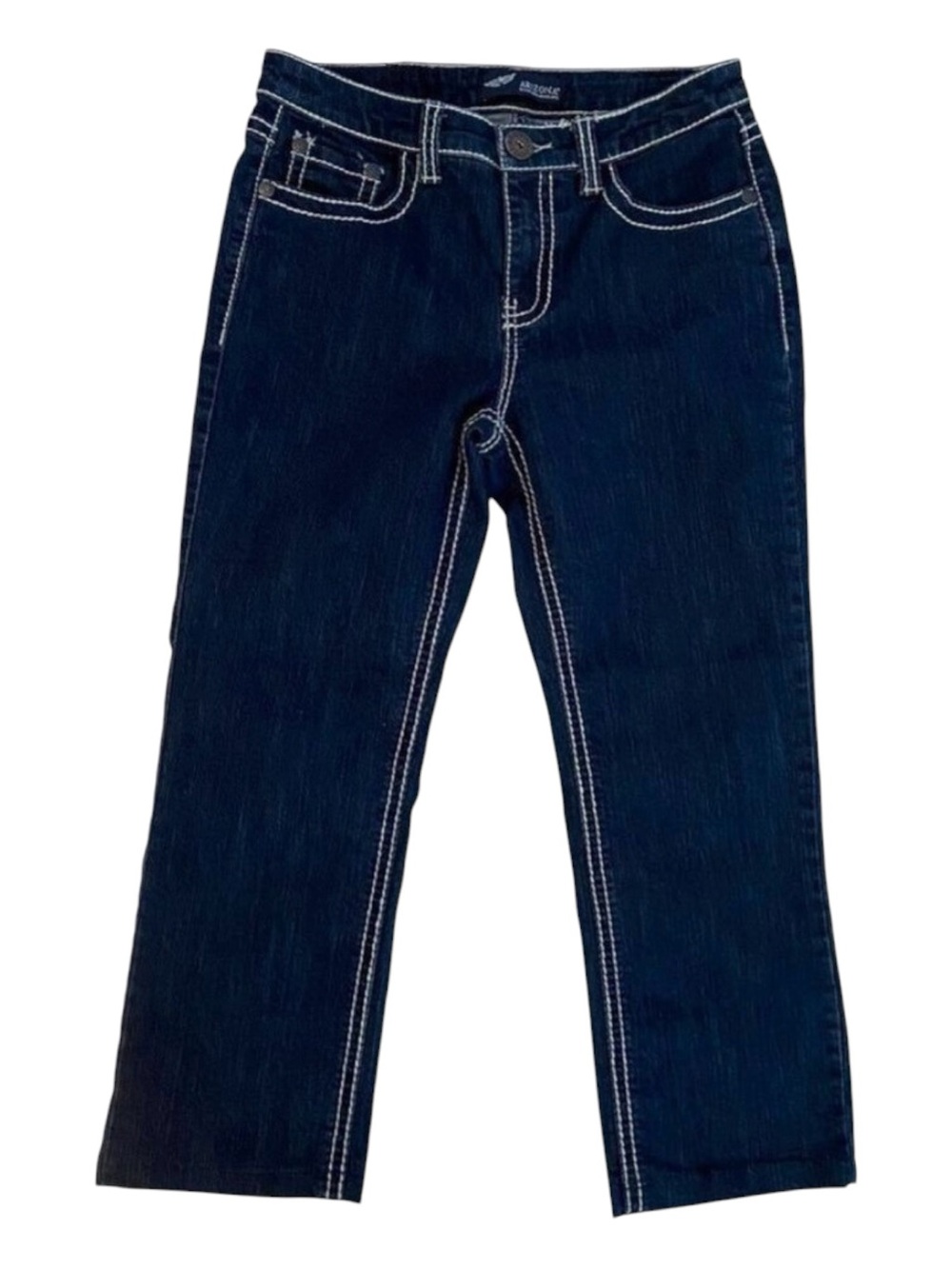 Arizona jeans capris dark blue white contrasting stitching stretchy denim 28/29